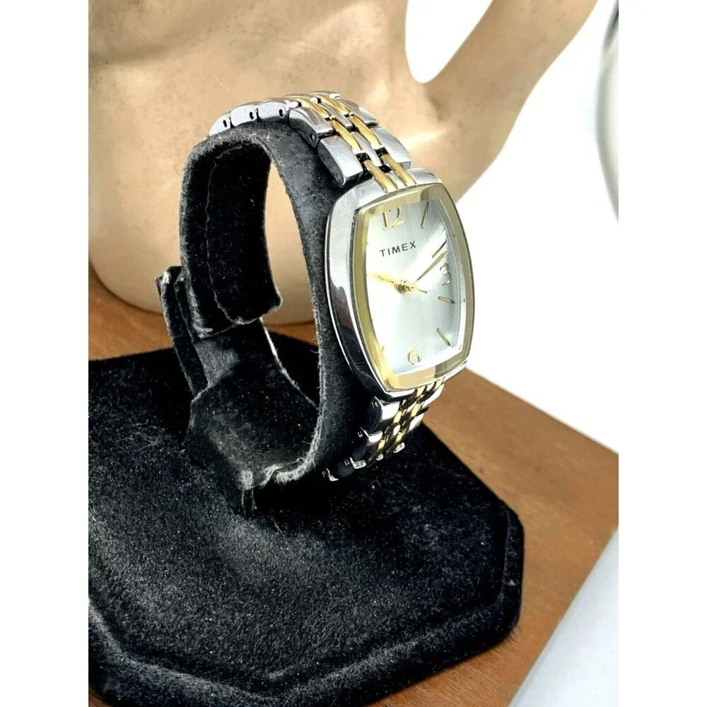 Timex Women's Watch TW2T50200 Quartz Silver Dial Rectangle Two Tone Steel 21mm